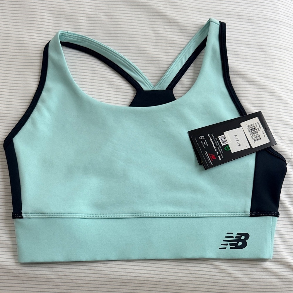 New Balance Women's Light Blue and Black Sports Bra
